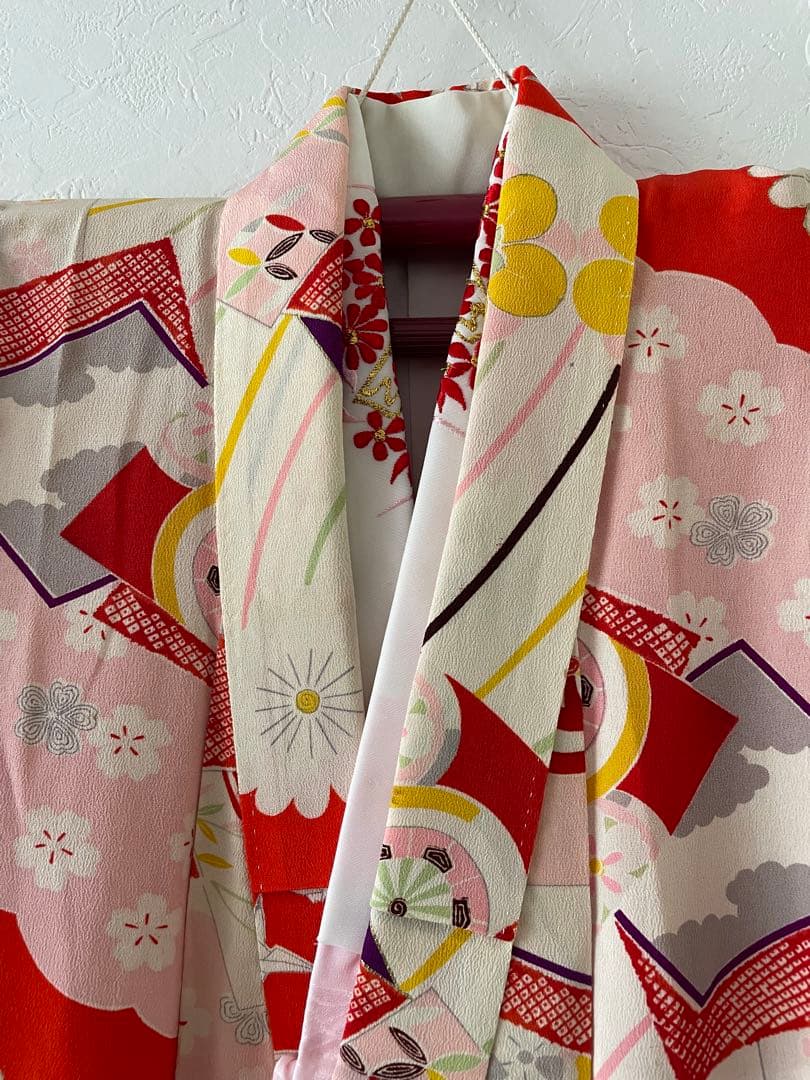 七五三　7歳　8歳　アンティークお着物セット　大寸作り帯コーデ