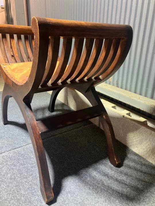 クラブベンチ　クラシック家具　牛革アンティーク風　中古品