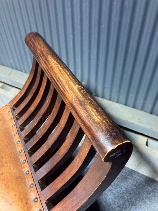 クラブベンチ　クラシック家具　牛革アンティーク風　中古品