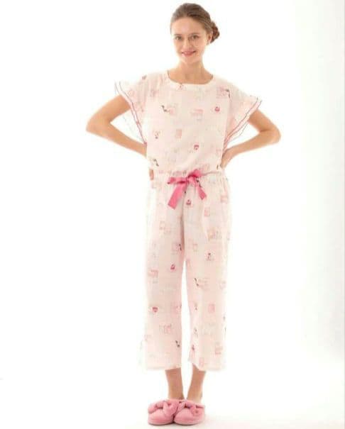 ◎新品 Laduree スクレ ラデュレ パジャマ フリル袖 Wガーゼ ホワイト