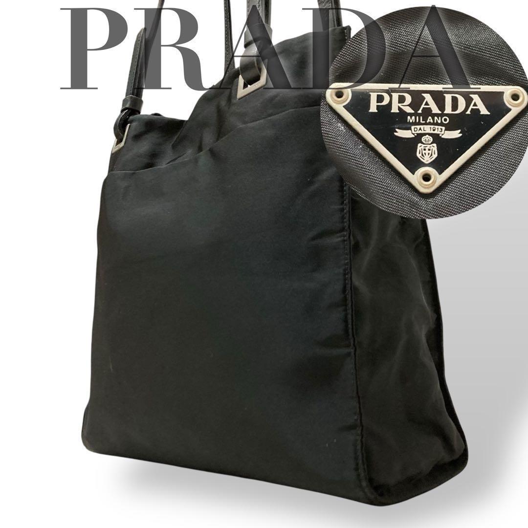 【美品】プラダ　テスート　ショルダートートバッグ　ナイロン　三角ロゴ　ブラック