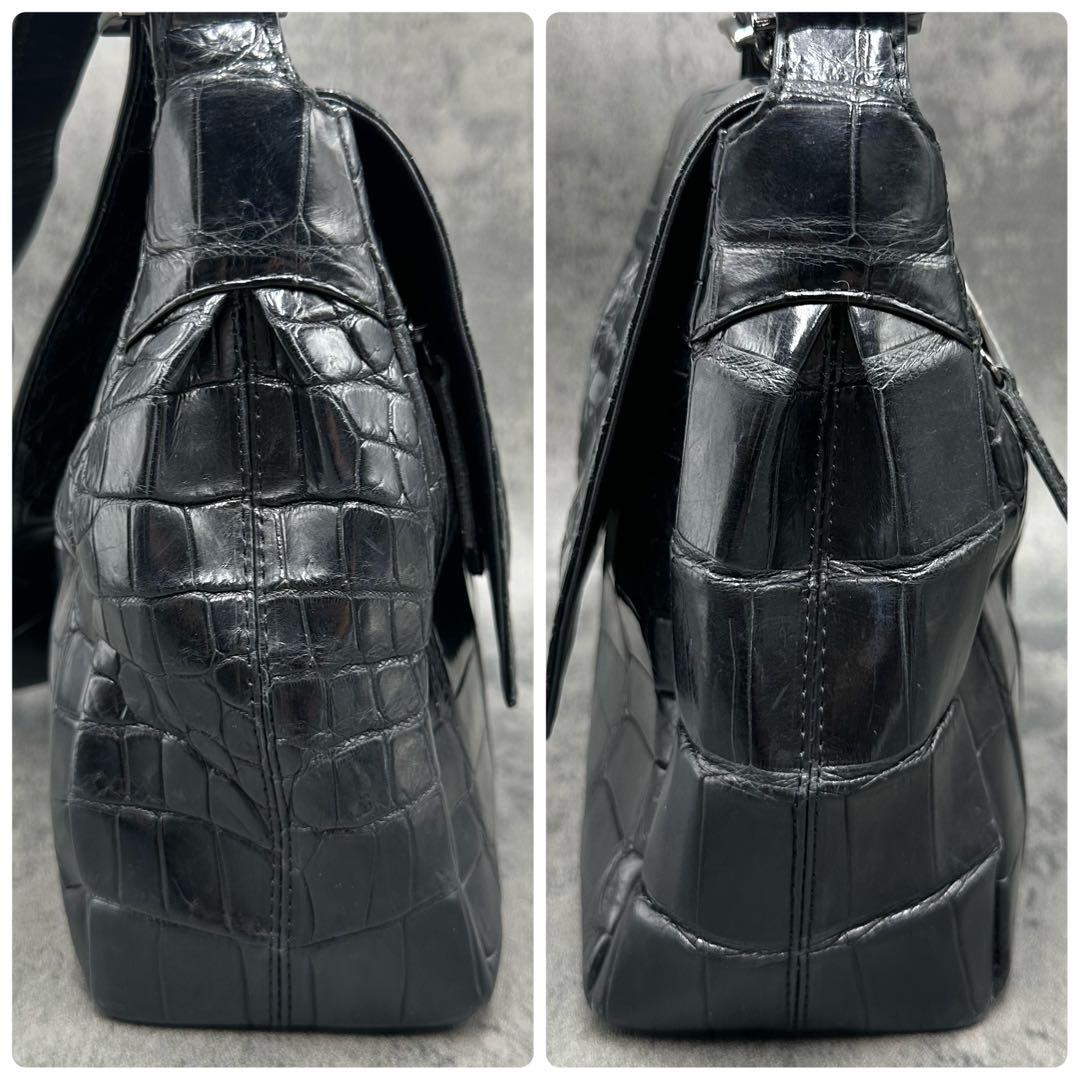 JRA クロコダイル メッセンジャーバッグ エキゾチックレザー 黒 斜め掛け