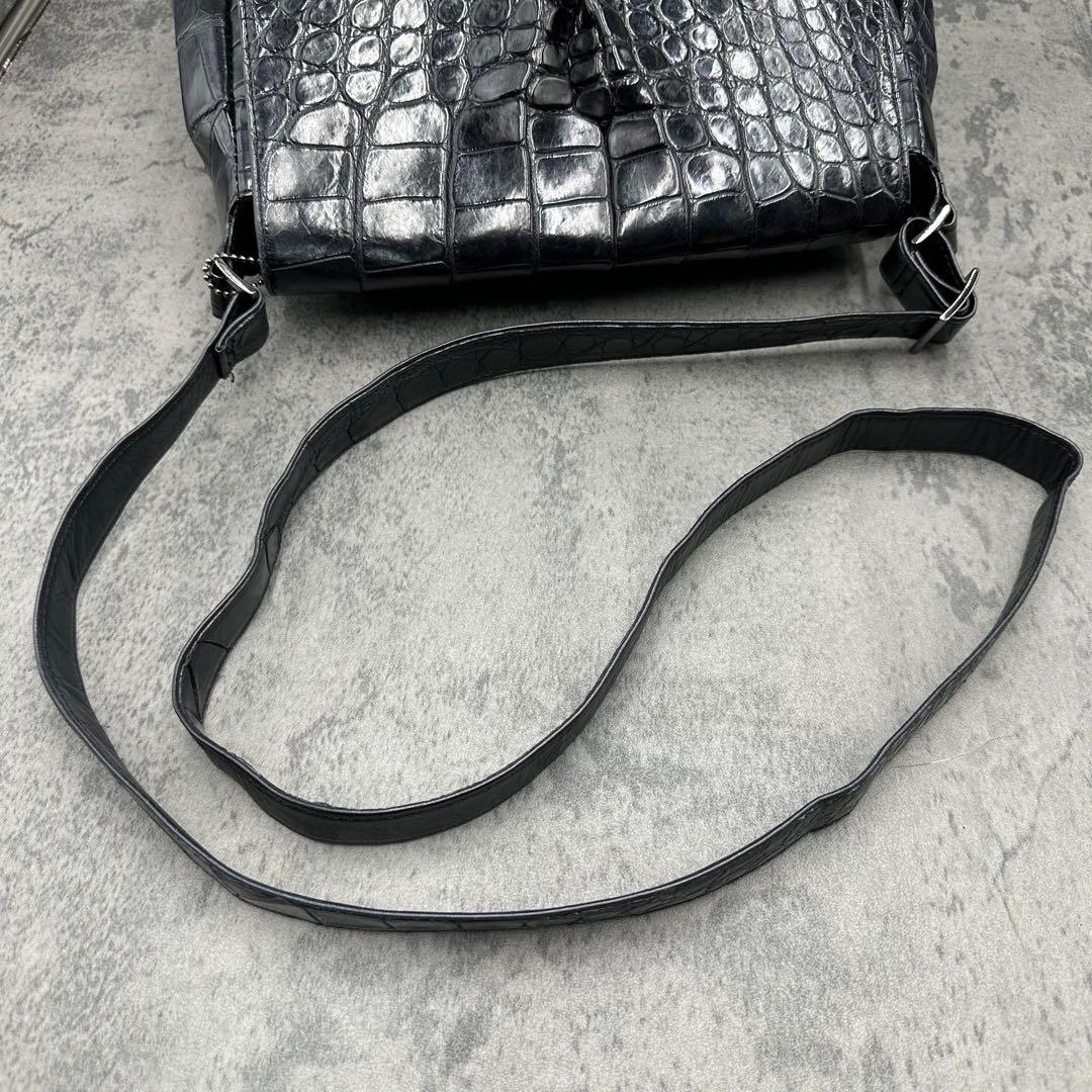 JRA クロコダイル メッセンジャーバッグ エキゾチックレザー 黒 斜め掛け