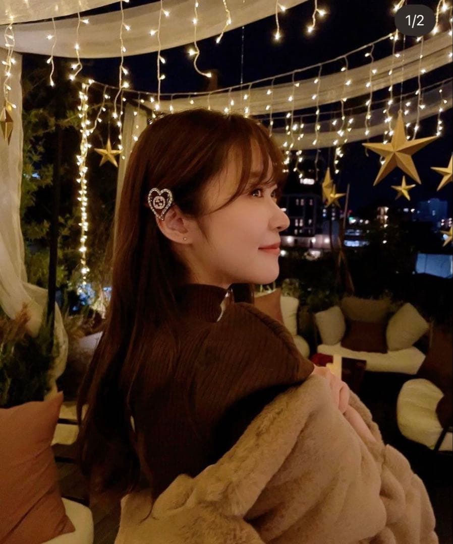 GUCCI インターロッキングG ハート ヘアクリップ　ヘアピン　ブラウン