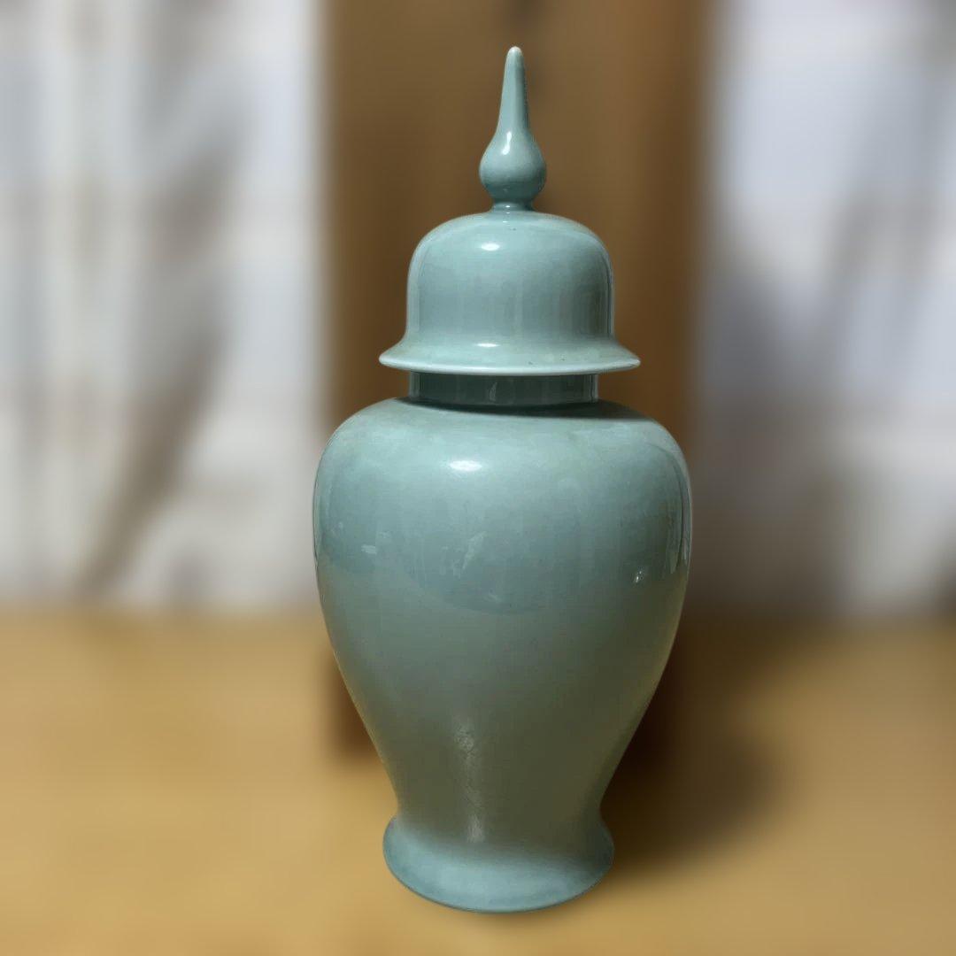 深川製磁 青磁 冠付 花瓶 宮内庁御用達 桐箱付き