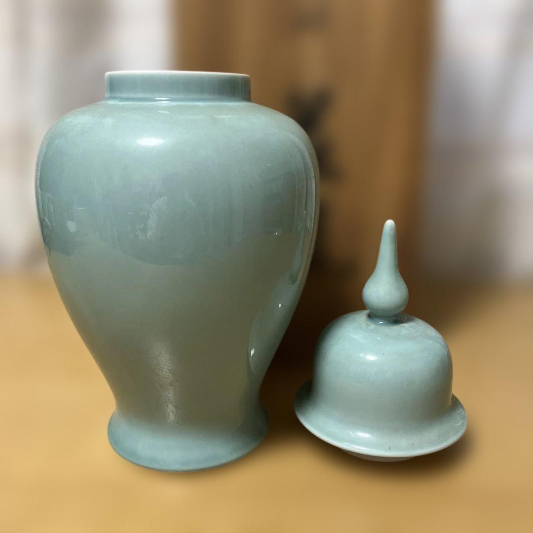 深川製磁 青磁 冠付 花瓶 宮内庁御用達 桐箱付き