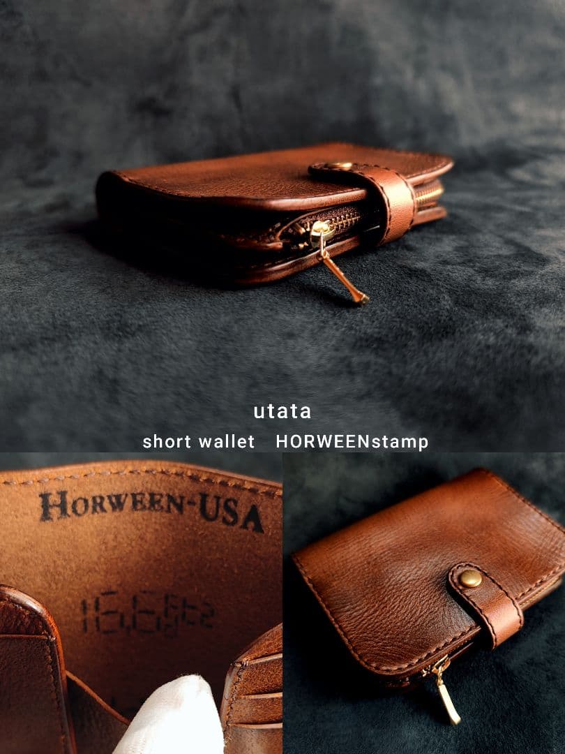 HORWEENクロムエクセル　ショートウォレット②　ブラウン×ゴールド