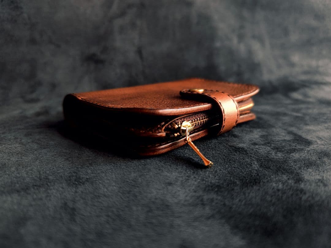 HORWEENクロムエクセル　ショートウォレット②　ブラウン×ゴールド