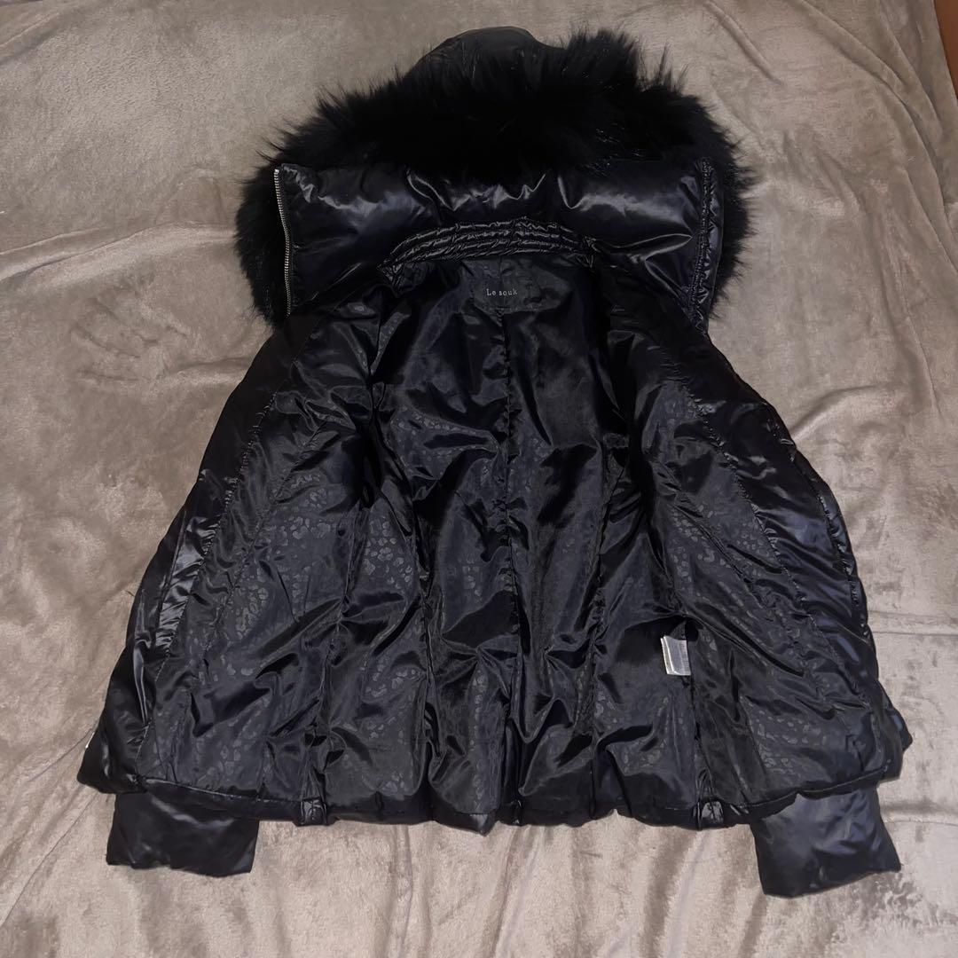 平成ギャル y2k　光沢　リアルファー付きダウン　黒　グランジ　パーカー　お兄系