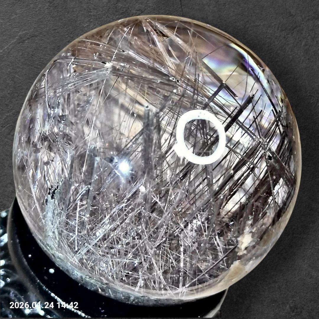 極上 天然 シルバールチル スフィア 40mm 高透明 密集針 台座付 一点物