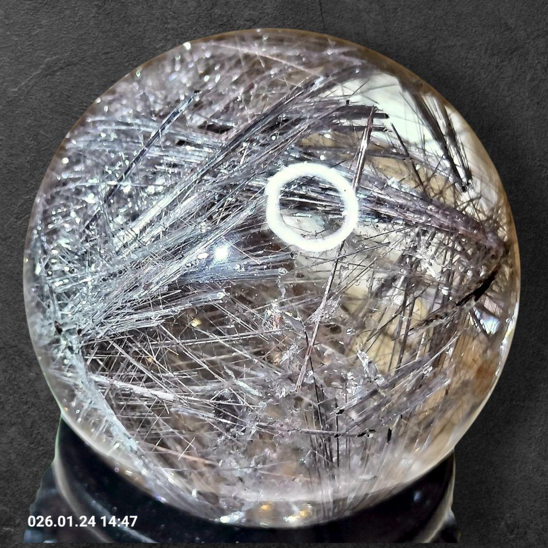 極上 天然 シルバールチル スフィア 40mm 高透明 密集針 台座付 一点物