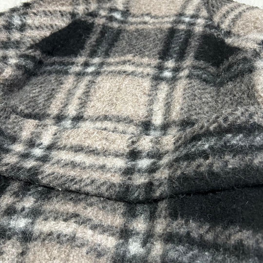 ビームスボーイ スライバーニット タータンチェック ノーカラーコート