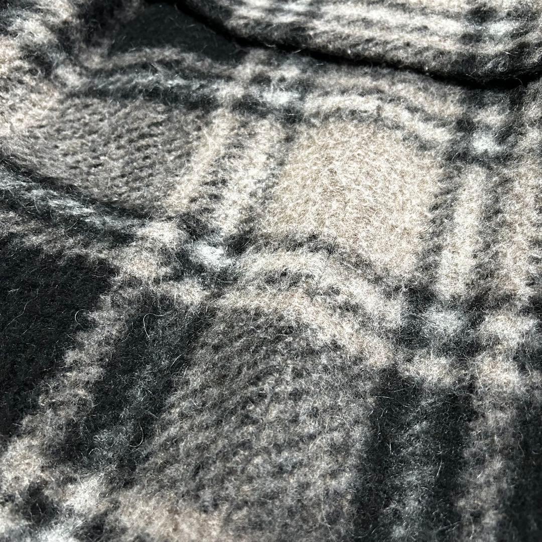 ビームスボーイ スライバーニット タータンチェック ノーカラーコート