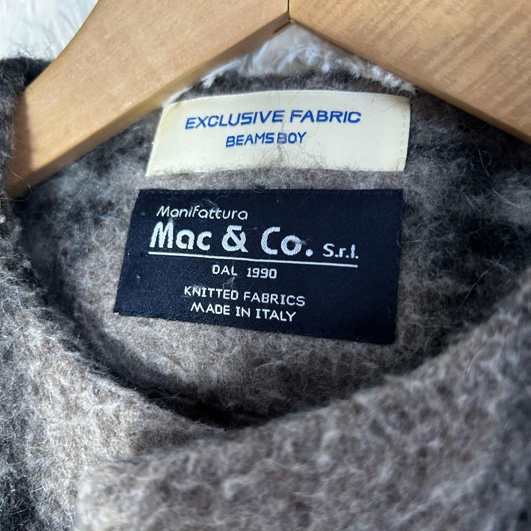 ビームスボーイ スライバーニット タータンチェック ノーカラーコート