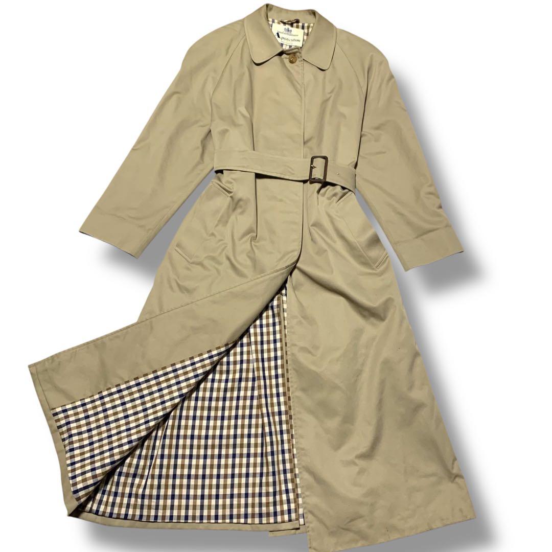 アクアスキュータム　英国製　チェック　ステンカラーコート ベージュ　比翼　XL