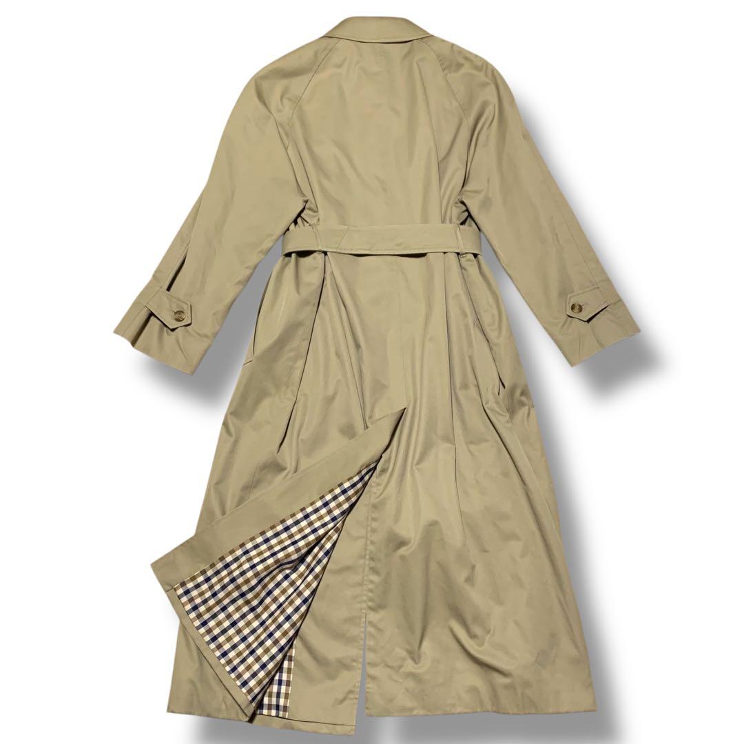 アクアスキュータム　英国製　チェック　ステンカラーコート ベージュ　比翼　XL