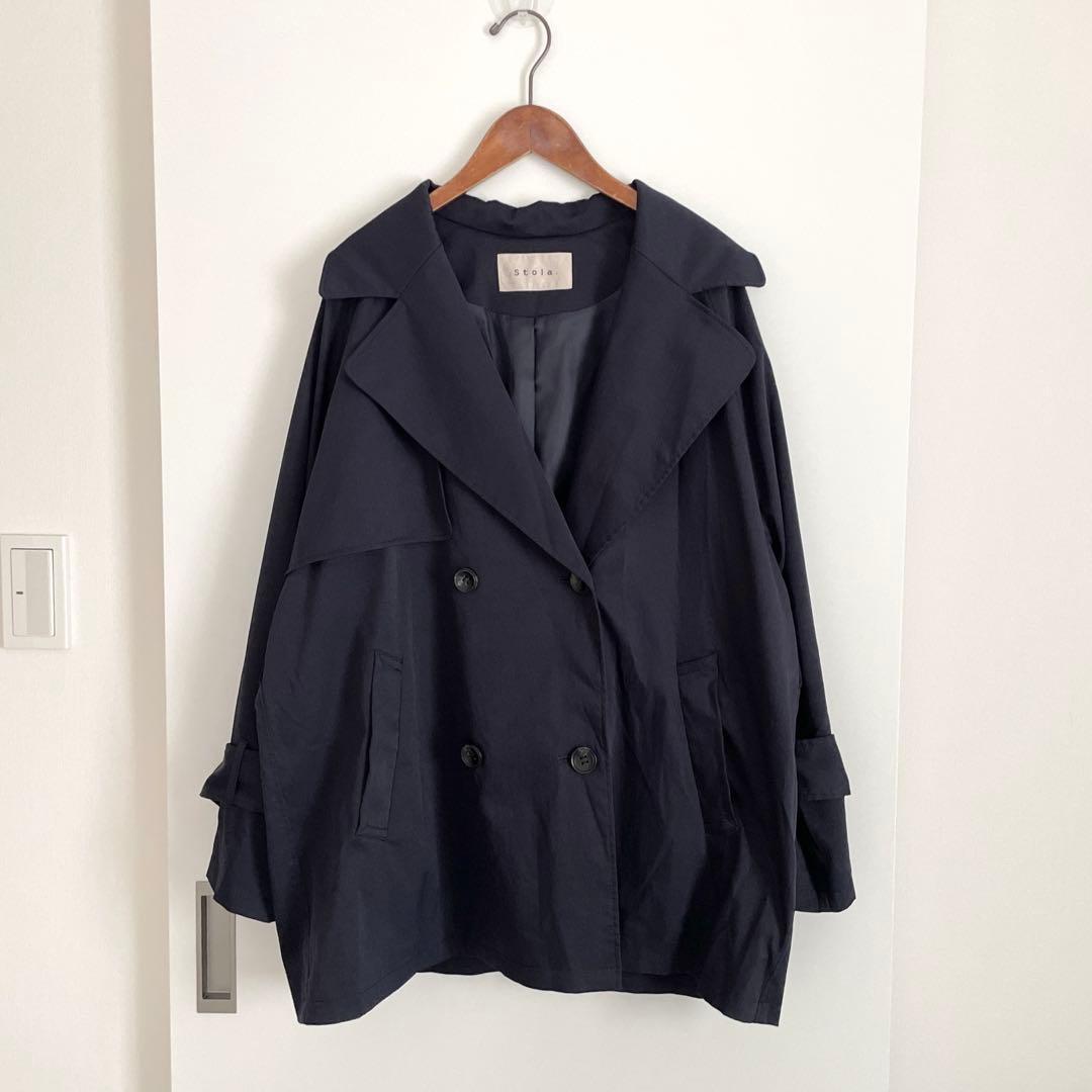 ストラ　Stola. ベルテッドミドル丈コート　ネイビー