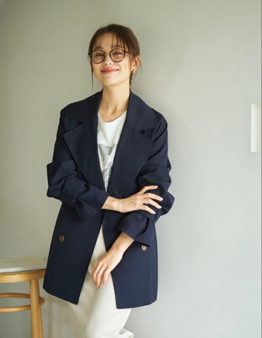 ストラ　Stola. ベルテッドミドル丈コート　ネイビー