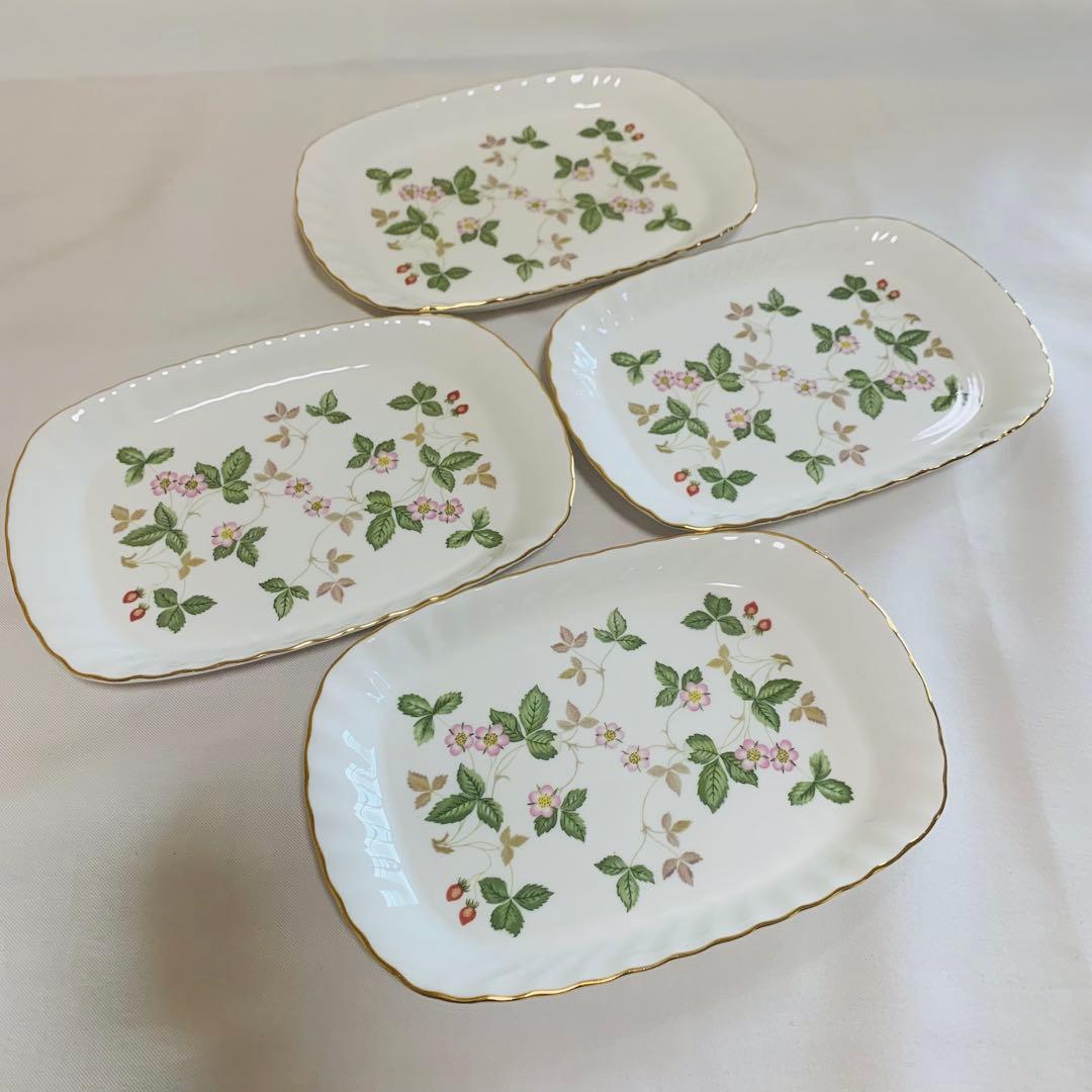 【美品】ウェッジウッド　ワイルドストロベリー　長角皿　4枚セット