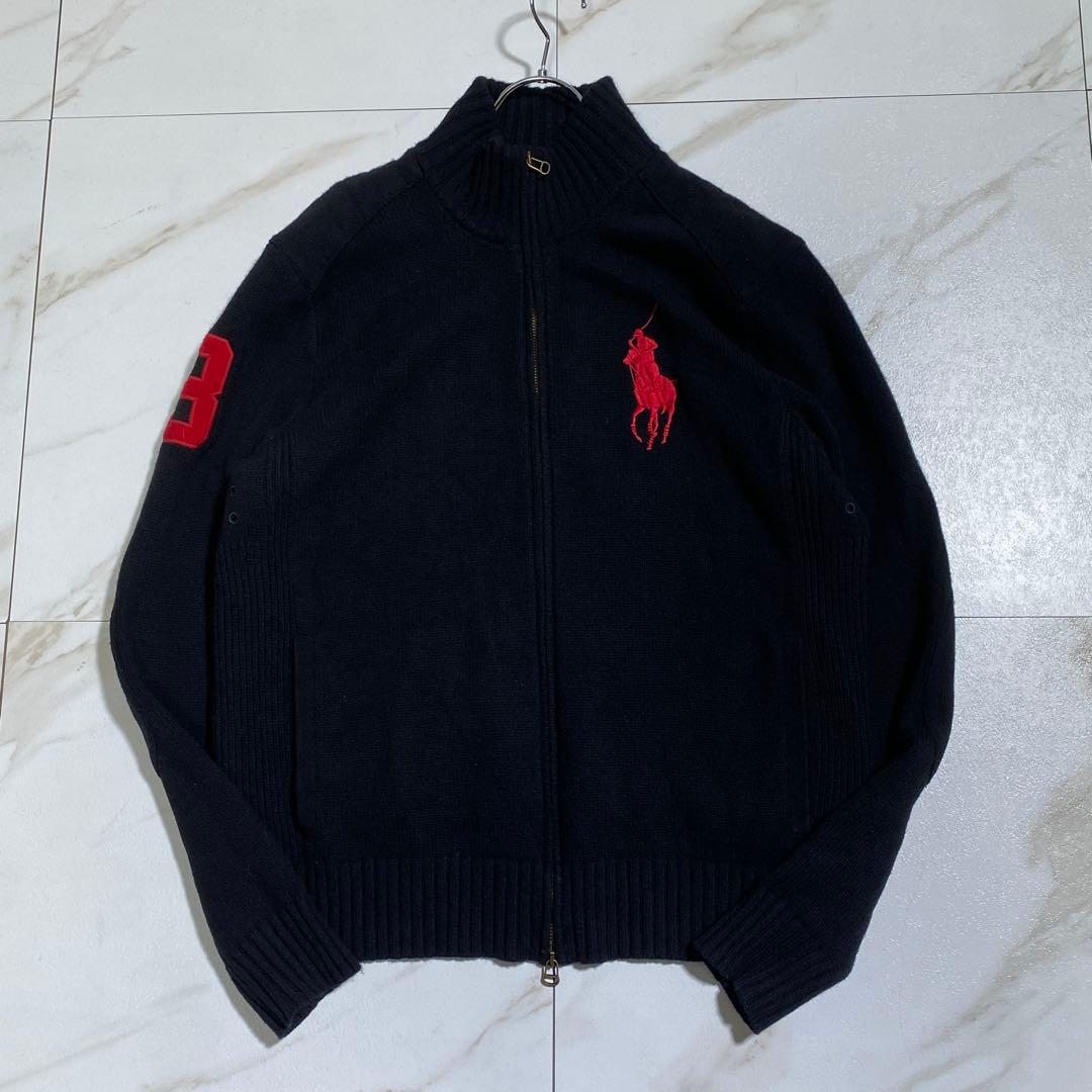 ポロラルフローレン ウール ドライバーズニット ダブルジップ エルボーパッチ