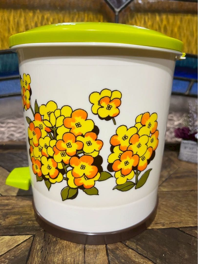 美品　ペダルペール インテリア ごみ箱 昭和レトロ レトロポップ 花柄