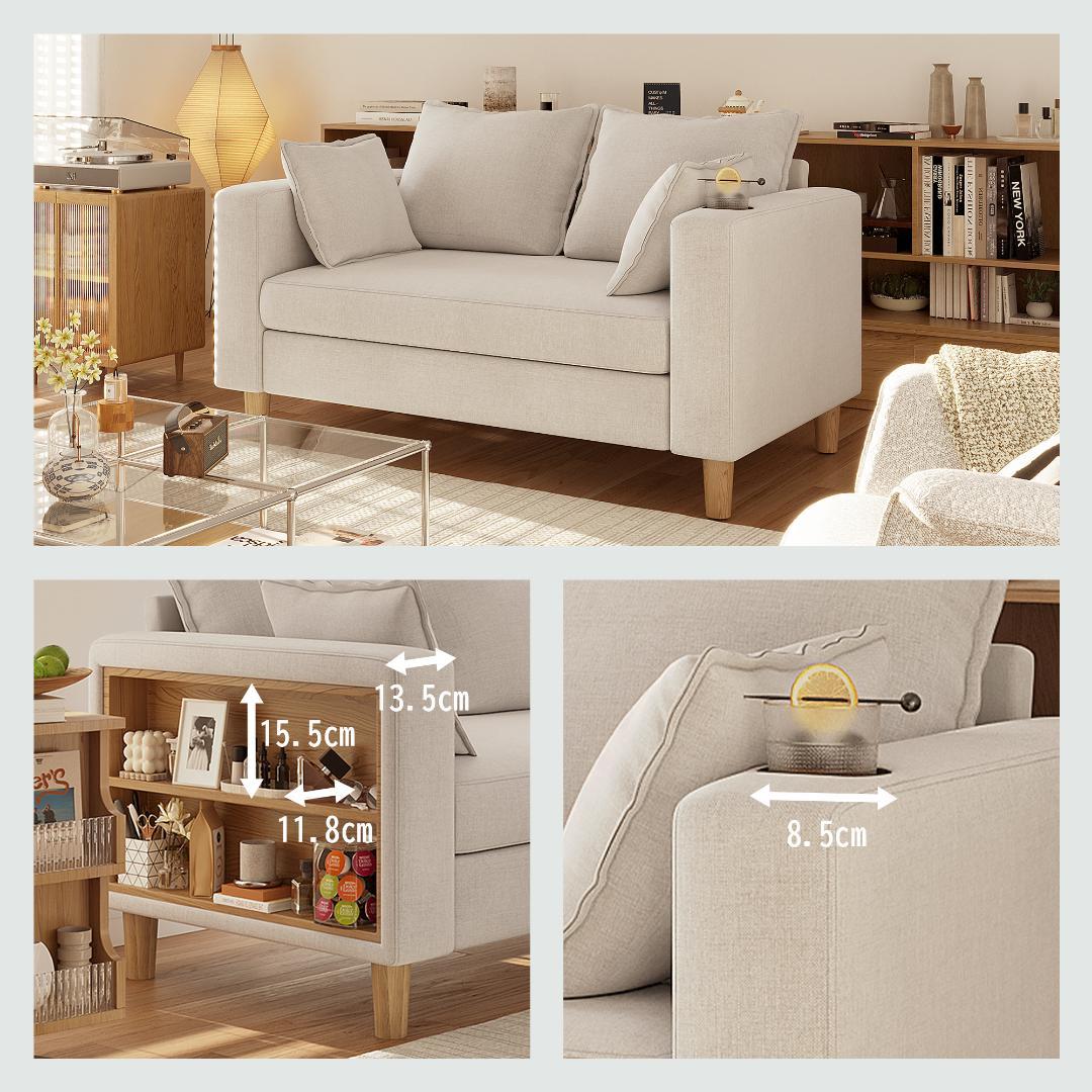 二人掛け 収納ソファー 多機能アームレスト（カップホルダー付） 幅123cm