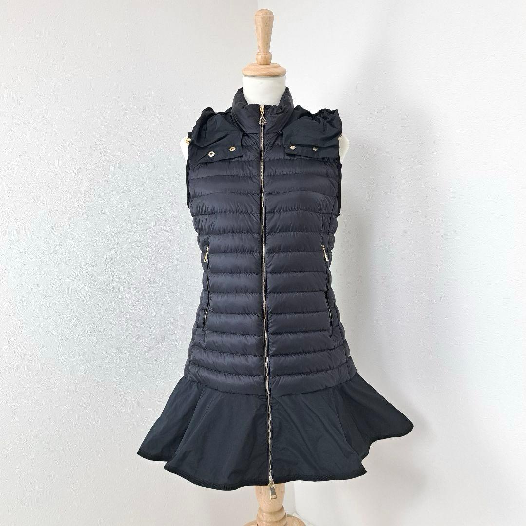 美品★MONCLER モンクレール ダウンベスト フリル 軽量 0 ブラック