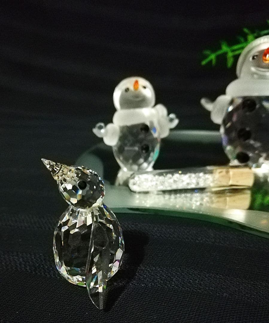 ★廃盤★美品スワロフスキークリスタルオブジェスノーマン親子おまけ付置物レア希少