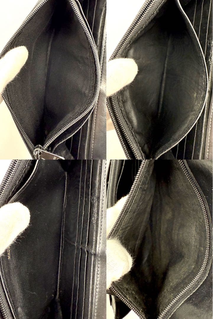 CHANEL キャビアスキン 二つ折り 財布ブルー チェーン付