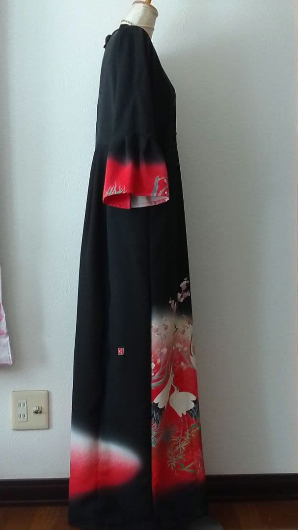 のん 着物リメイクワンピース 留袖ドレス鶴 落款あり作家物