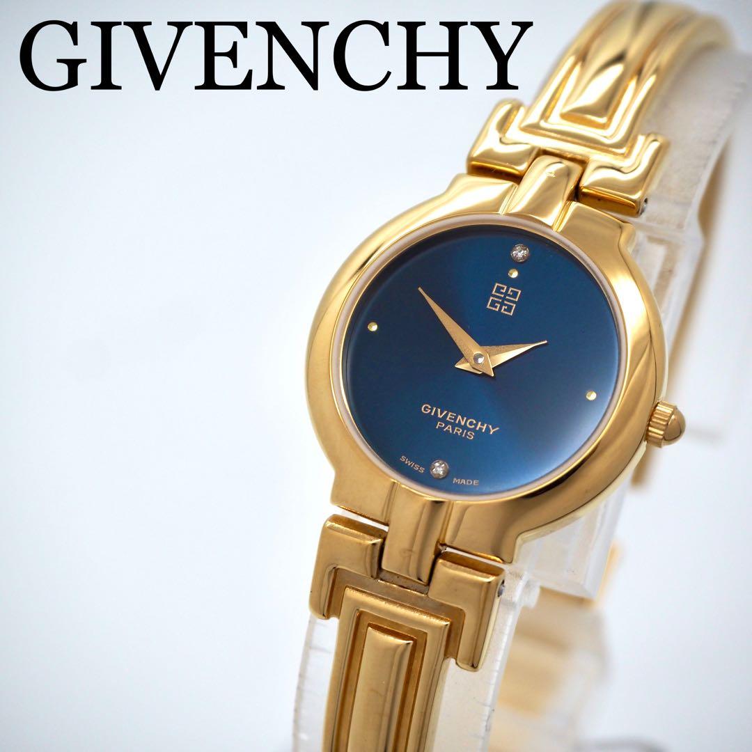 354【美品】GIVENCHY 時計　レディース ゴールド ダイヤ　バングル