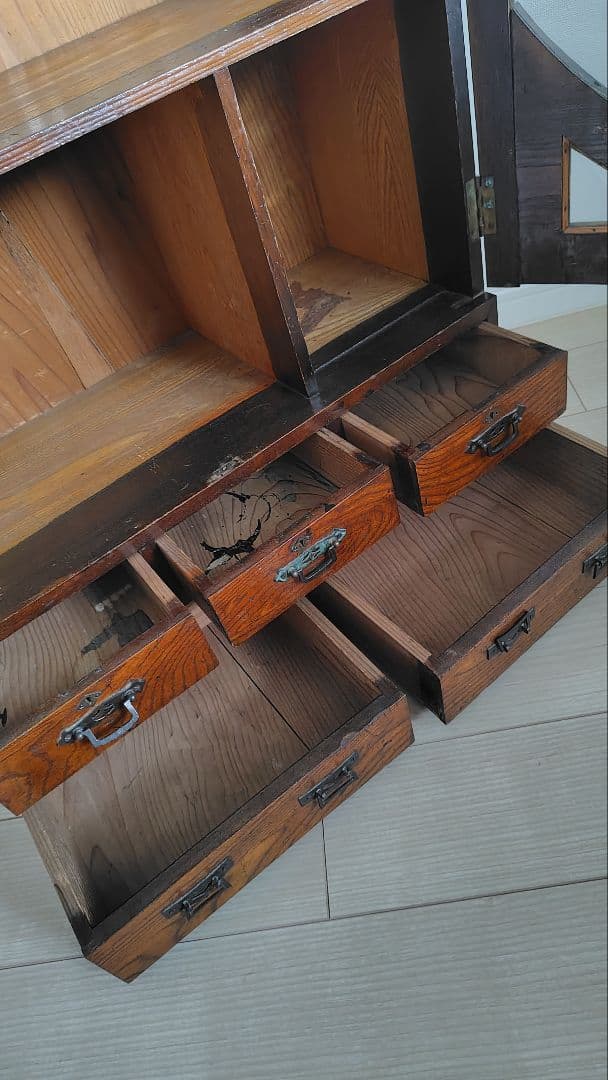 古家具　昭和レトロ　アンティーク 木製ガラス扉収納棚