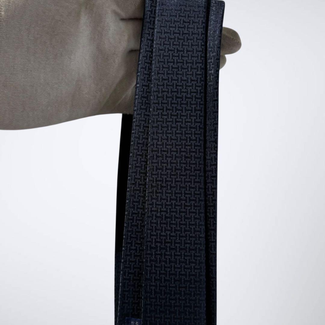 【定番人気】 HERMES エルメス ネクタイ ファソネ H柄 ネイビー シルク