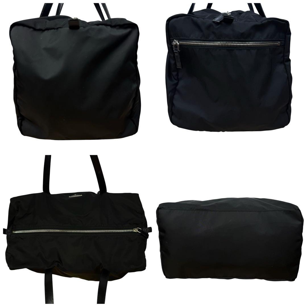 【A4対応 美品】PRADA プラダ ボストンバッグ レザーハンドル 黒 白タグ