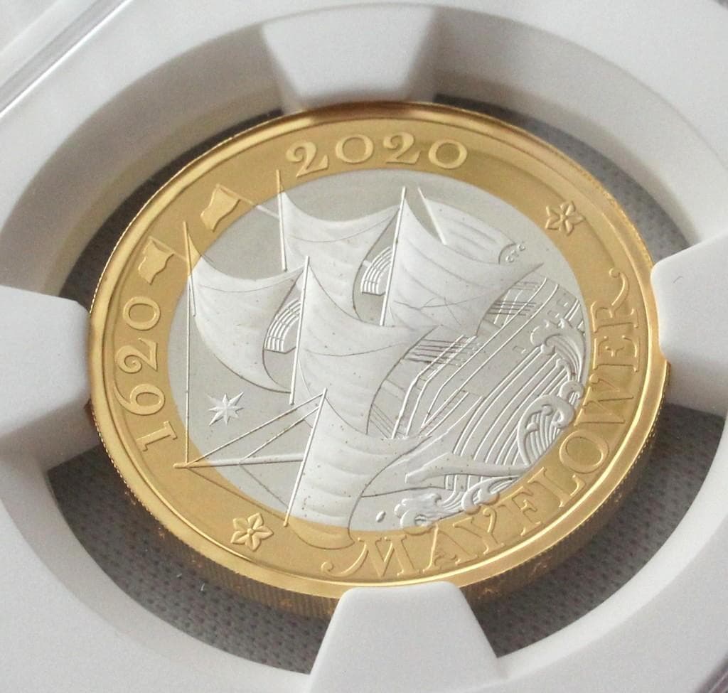 2020年イギリス メイフラワー号 400周年 ￡2 銀貨 NGC PF70UC