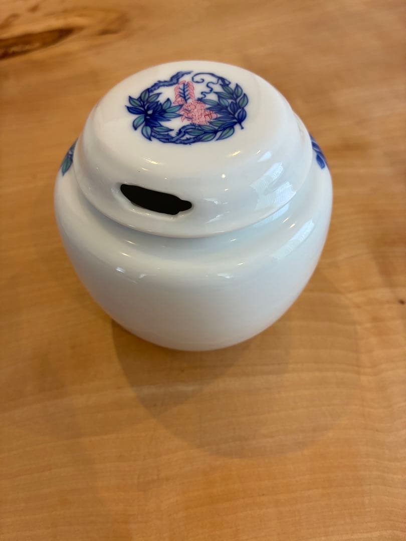 香蘭社 有田焼 香炉 総手書き 染錦模様 共箱 共布