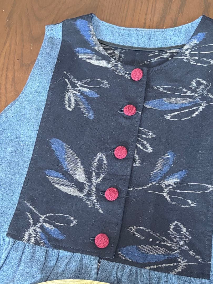 伝統工芸本久留米絣ジャンバースカート 木綿 手作り藍藍