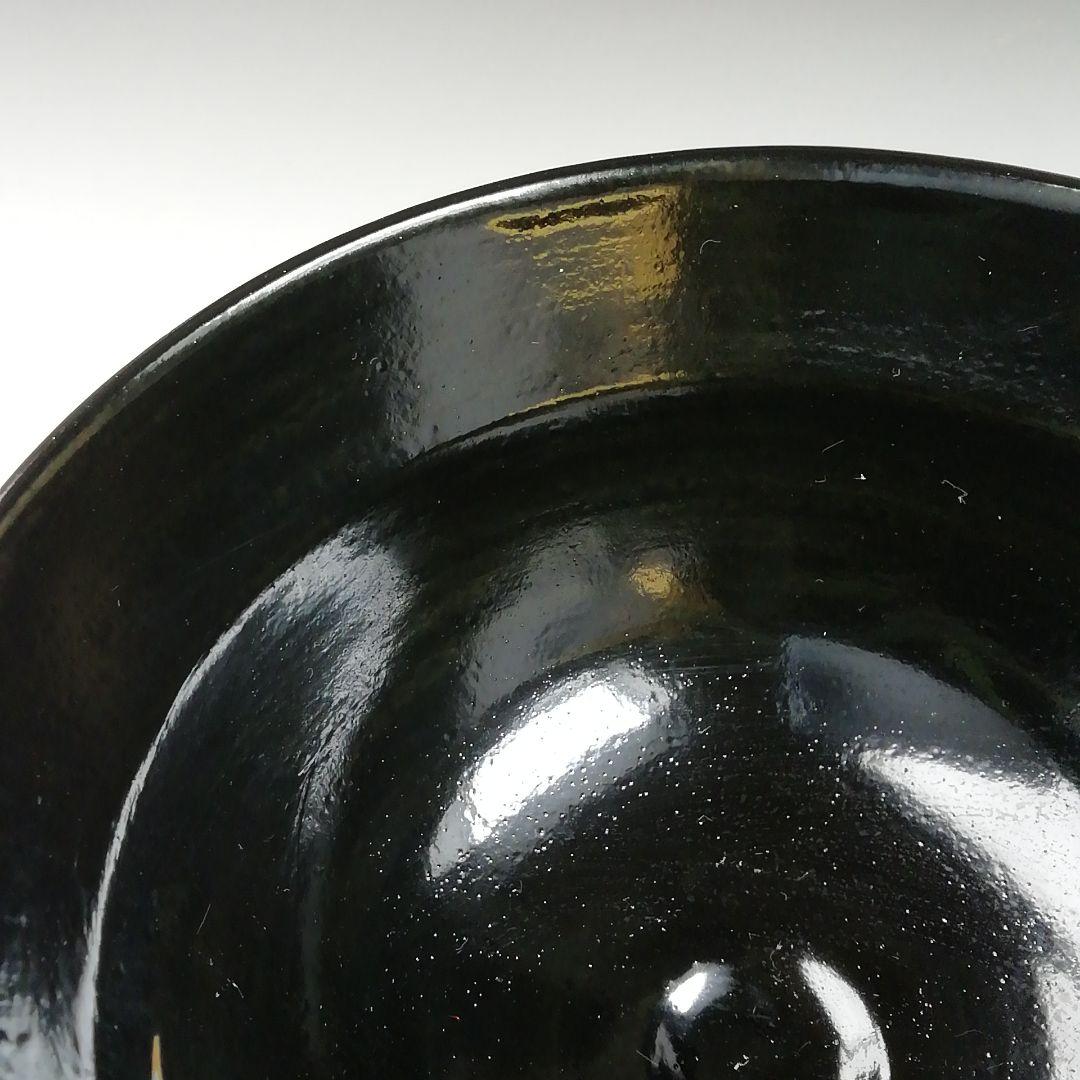 Ｔ９１０　茶碗　『黒仁清　竹文』『平安　桐鳳 造』　共箱　抹茶碗　茶道具