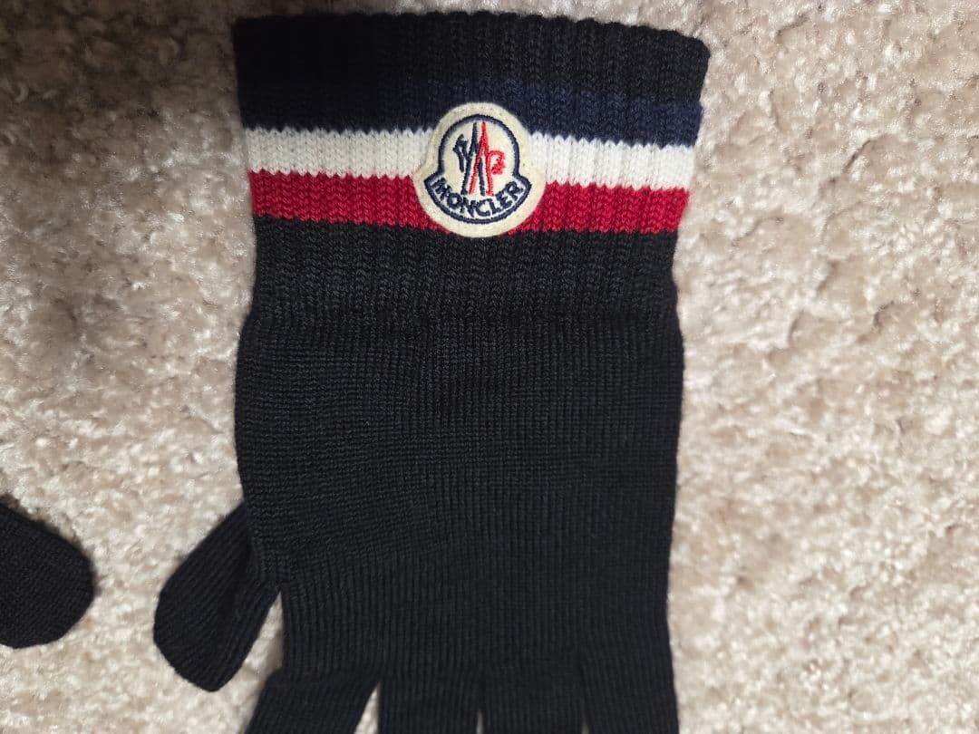Moncler ストライプ手袋 黒L