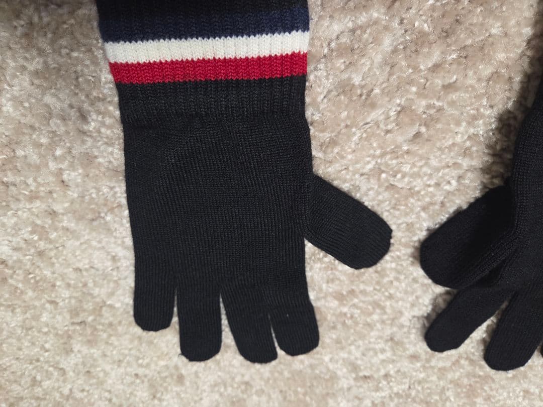 Moncler ストライプ手袋 黒L