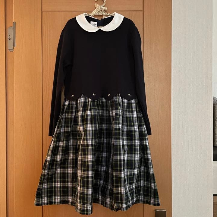 ファミリア❤︎チェック ワンピース フォーマル スカラップ 130