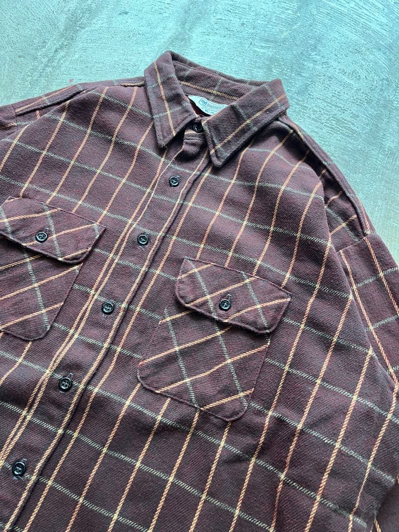 70s 80s FIVE BROTHER ブラウンチェックネルシャツ XL