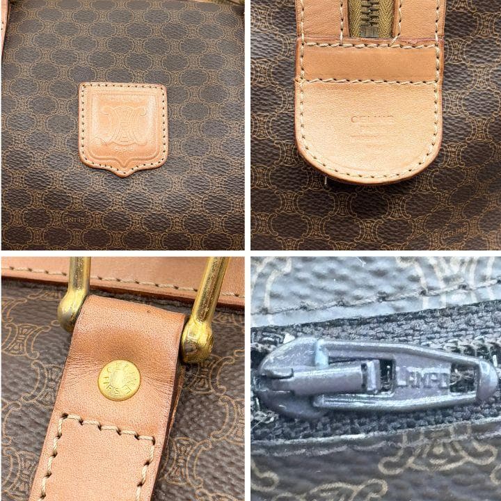 セリーヌ ボストンバッグ トリンオフ マカダム柄 ブラウン レザー 本革 PVC