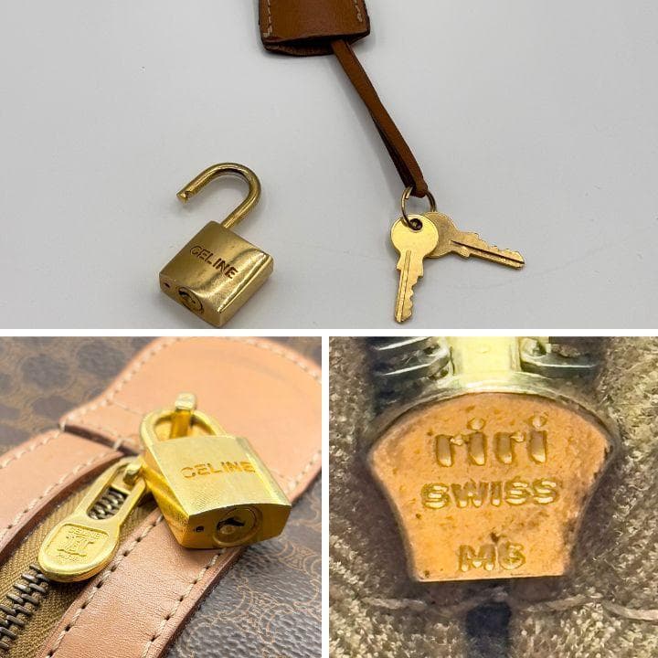 セリーヌ ボストンバッグ トリンオフ マカダム柄 ブラウン レザー 本革 PVC