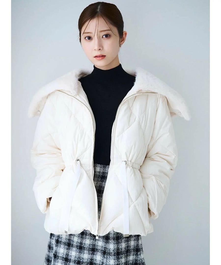 【美品】CELFORD ファー襟付きキルティングショートコート　アイボリー