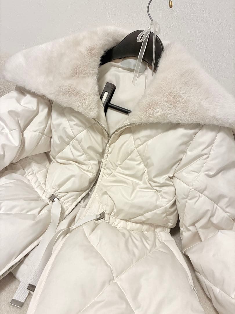 【美品】CELFORD ファー襟付きキルティングショートコート　アイボリー