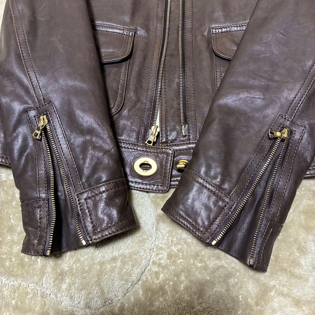 【さくりと】レザージャケット　ブラウン　茶色　ファー　リアルファー　本革