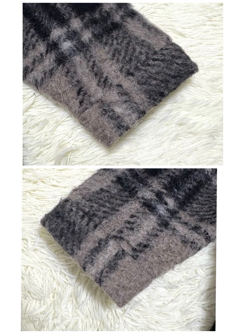 BEAMS BOYスライバー タータンチェック ノーカラーコート ロング　モヘヤ