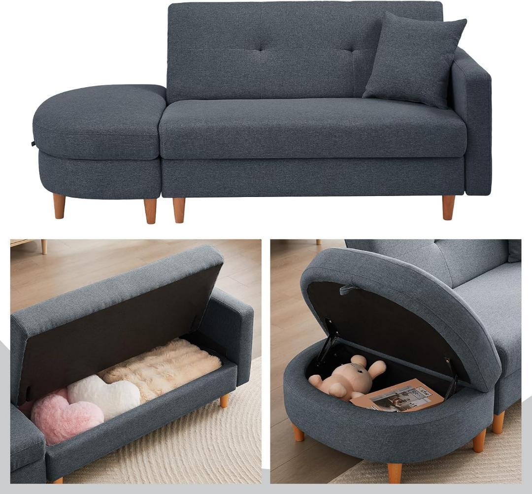 ソファ　ソファーベッド　カウチソファ　2人掛け　オットマン付き　多機能ソファ