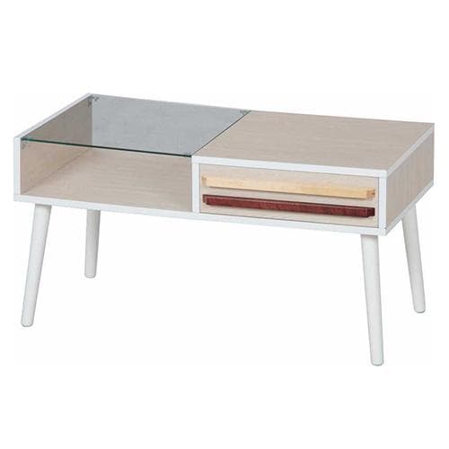 デザイン取手ローテーブル ホワイトウォッシュ W80